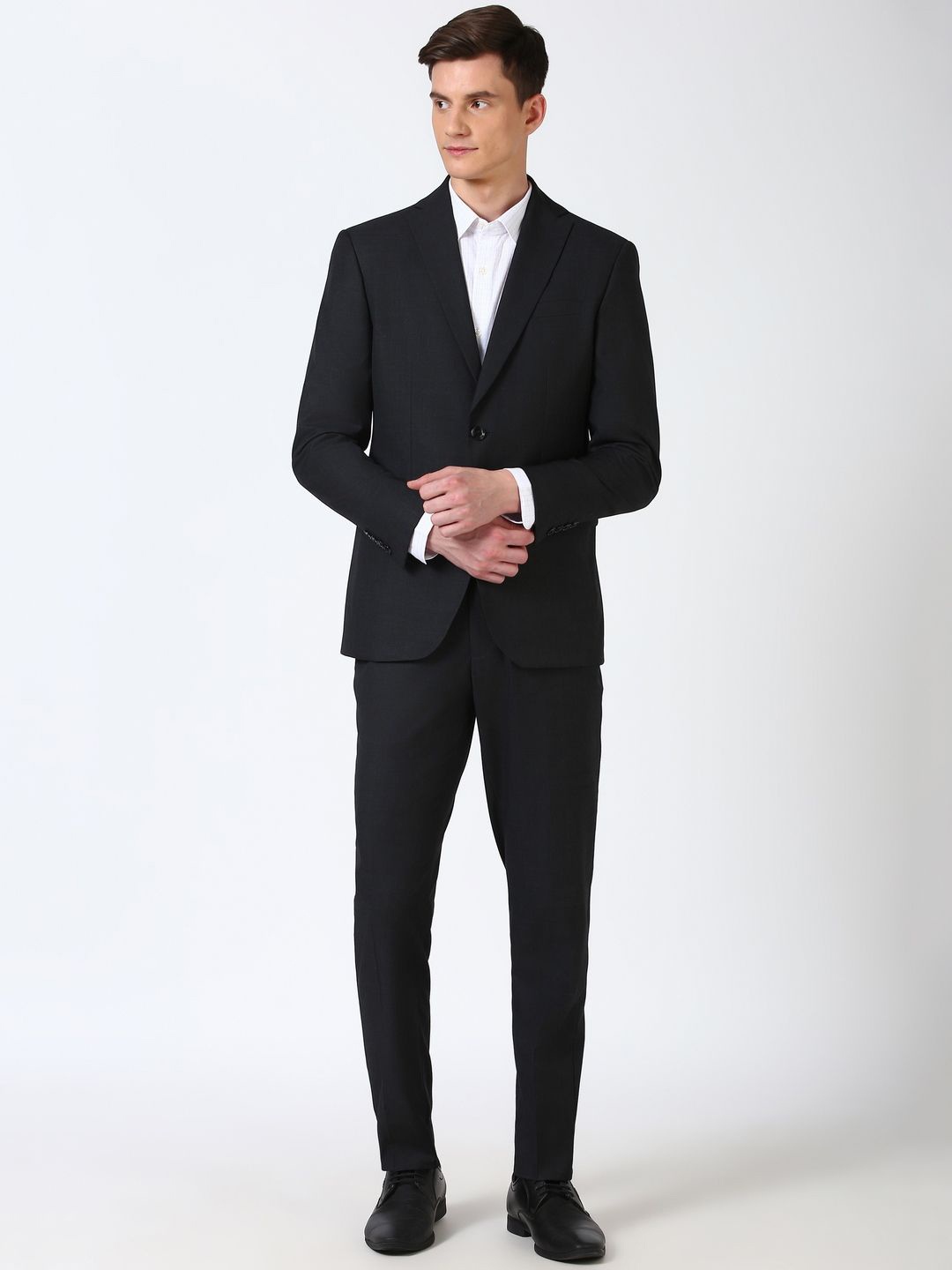 

Peter England Elite Men Formal Slim-Fit Single-Breasted Two-Piece Suit, Black