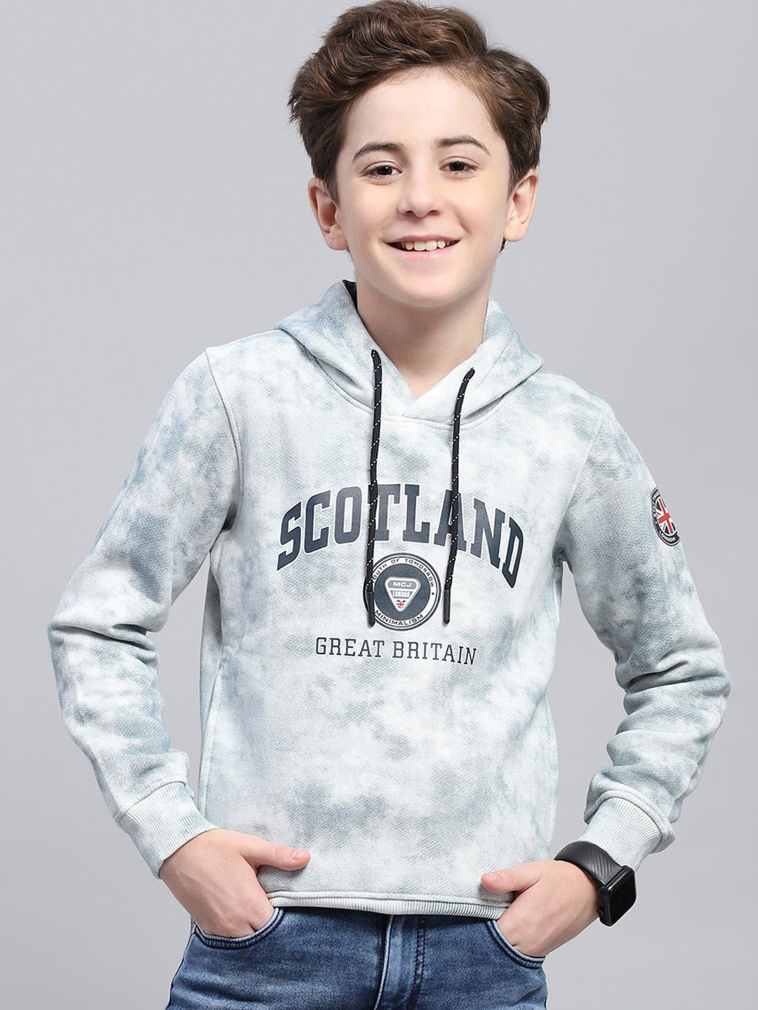 

Monte Carlo Boys Typography Printed Cotton Hooded Sweatshirt, Blue