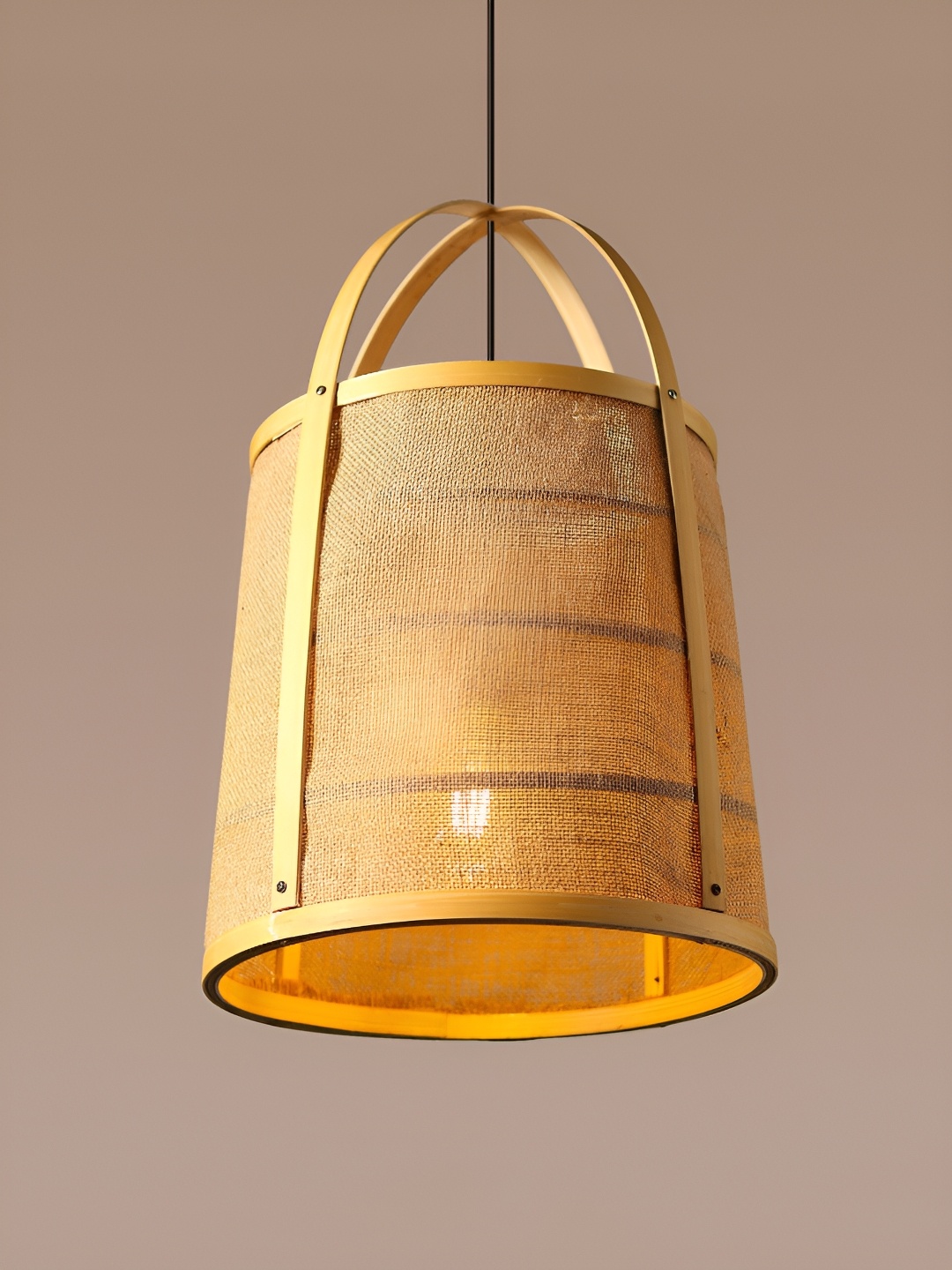 

HABERE INDIA Beige Cylinder Shaped Pendant Bamboo Ceiling Lamp