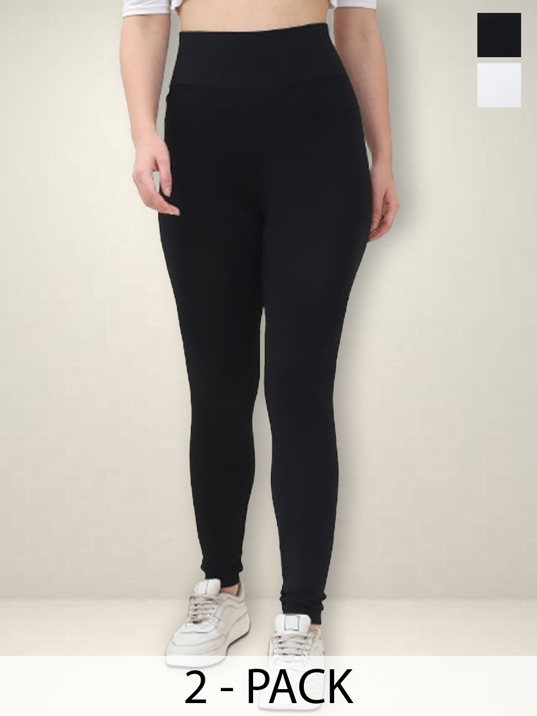 

Jinfo Women Pack Of 2 High-Rise Ankle-Length Gym Tights, Black