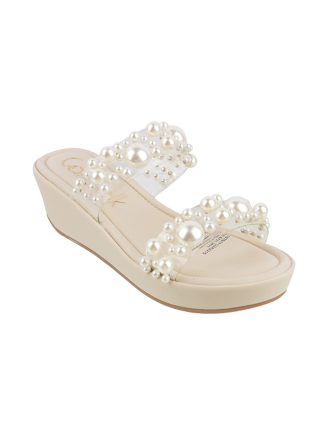 

Catwalk PU Embellished Wedge Heel Sandals, Beige