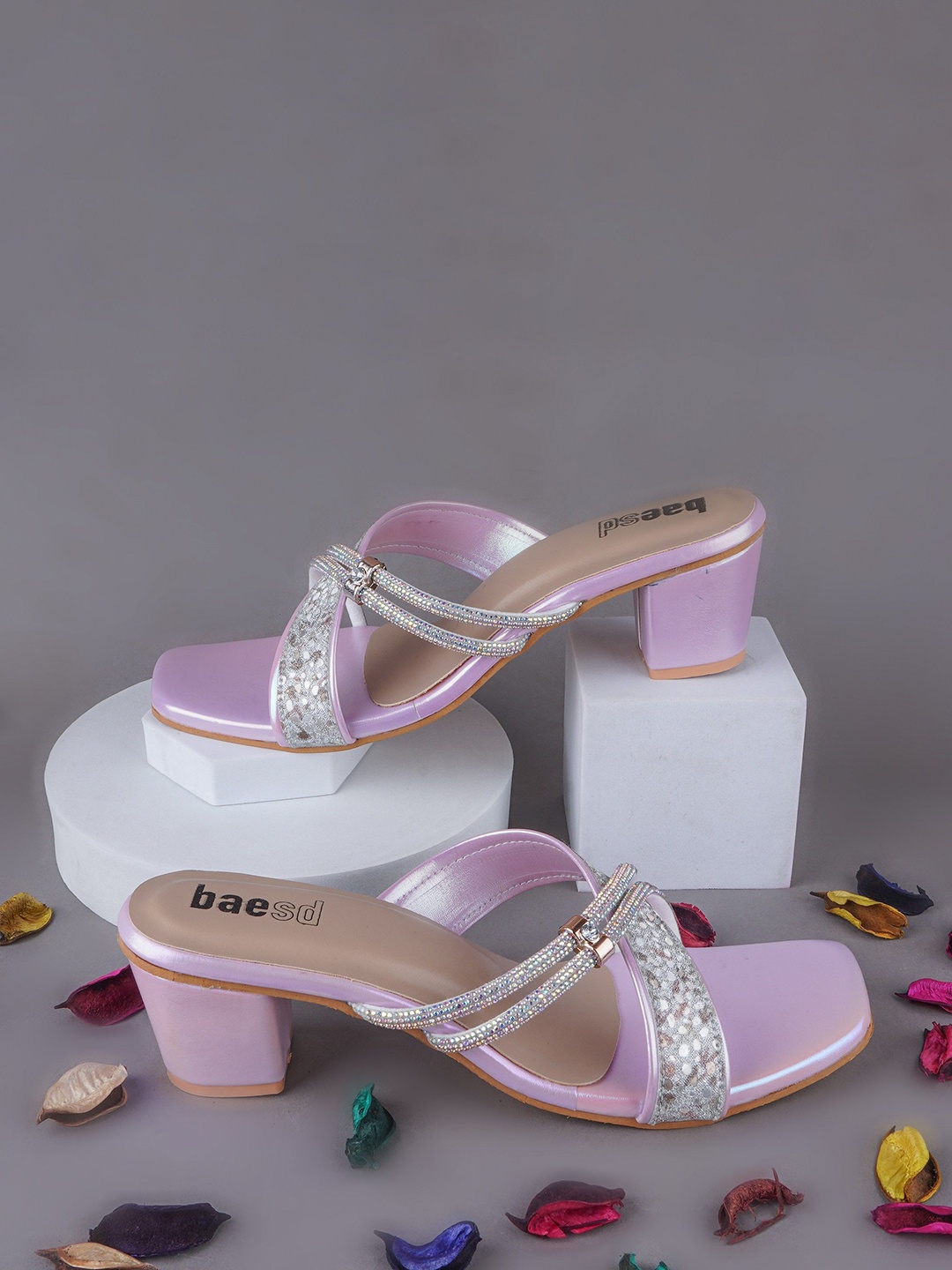 

BAESD Women Embellished Block Heeled Sandals, Purple