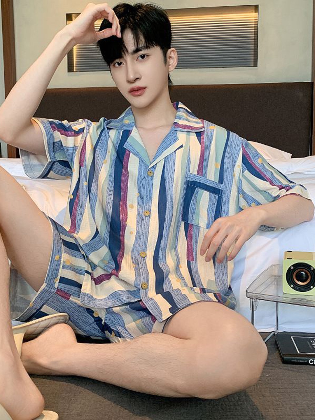 

StyleCast Striped Shirt with Shorts Night Suits, Blue