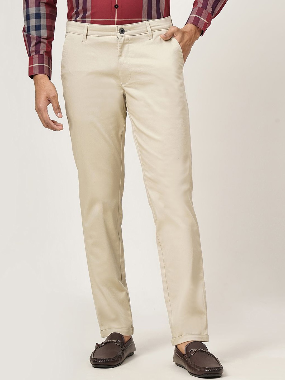 

Greenfibre Men Slim Fit Mid-Rise Trousers, Cream