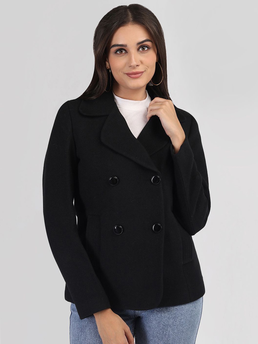 

PROTEX Women Double Breasted Overcoat, Black