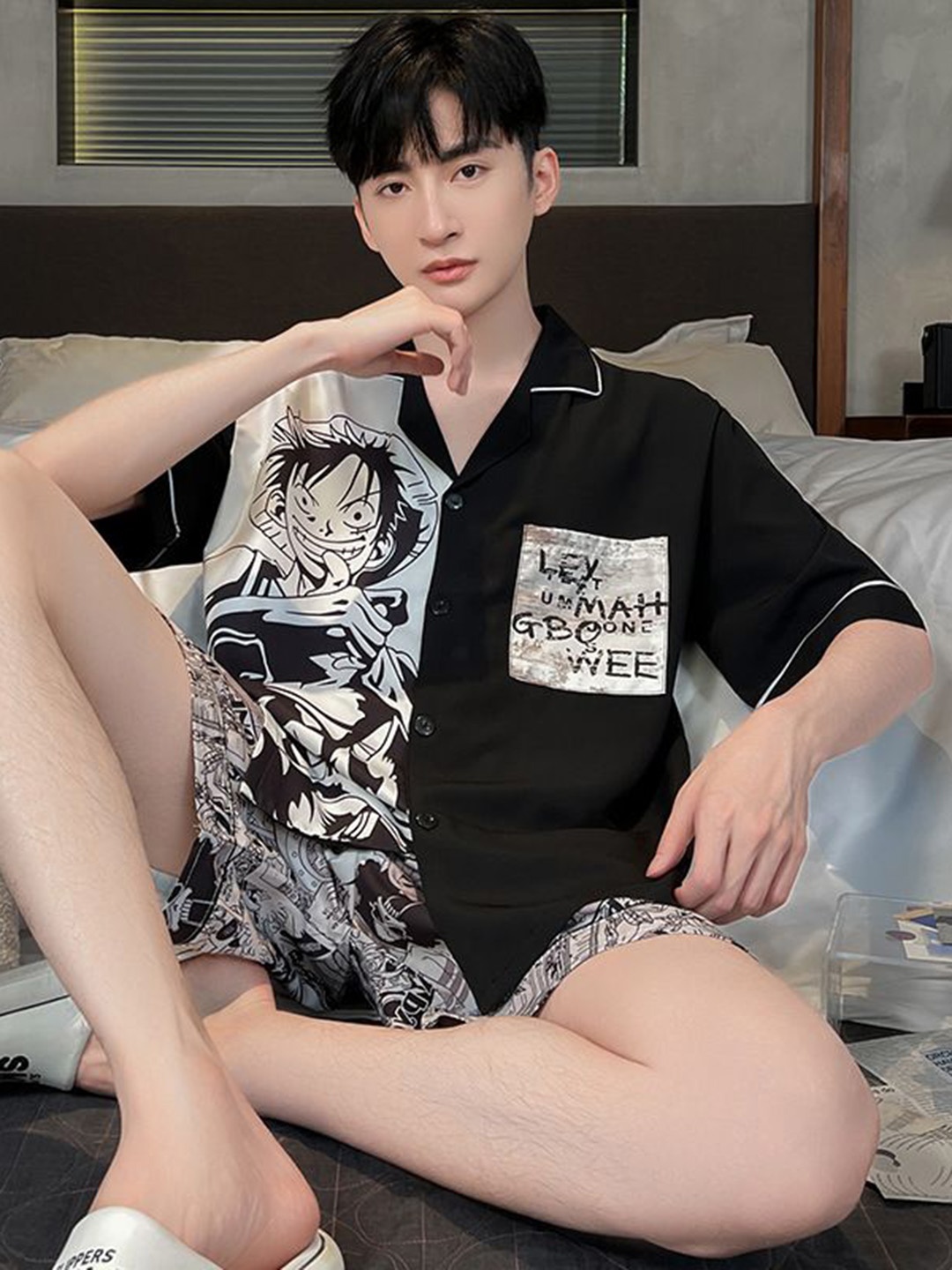 

StyleCast Printed Shirt With Shorts, Black