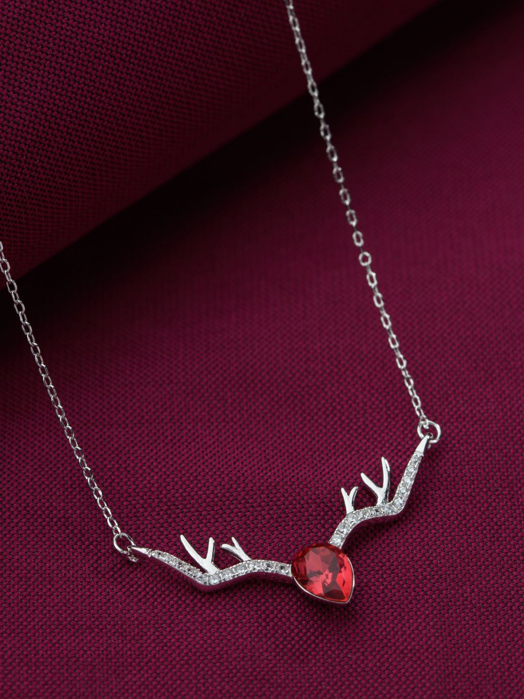 

Gargi by P. N. Gadgil & Sons Sterling Silver Stone Studded Deer Shaped Pendant