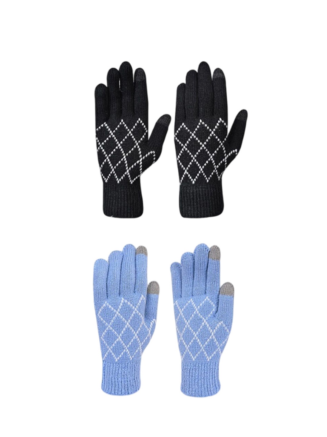 

LOOM LEGACY Women Pack of 2 Checked Winter Touchscreen Gloves, Black