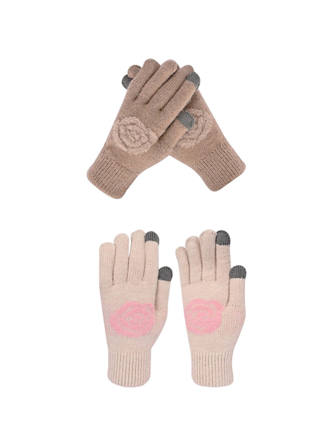 

LOOM LEGACY Women Pack of 2 Patterned Acrylic Touchscreen Gloves, Brown