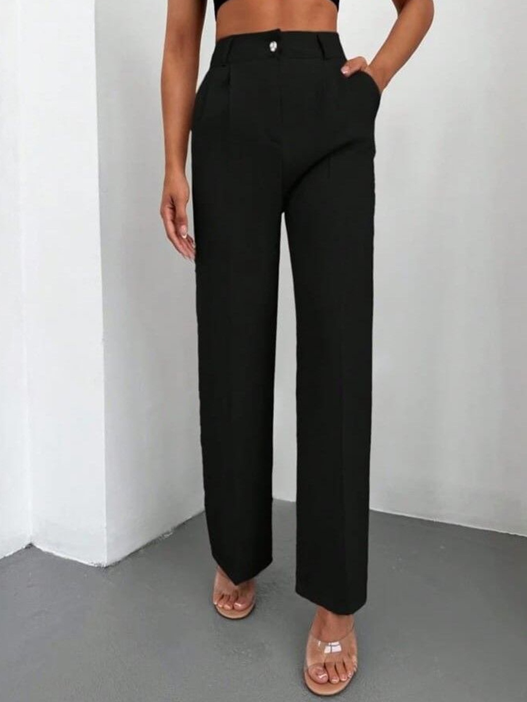 

BROADSTAR Women Pleated Korean Pants, Black