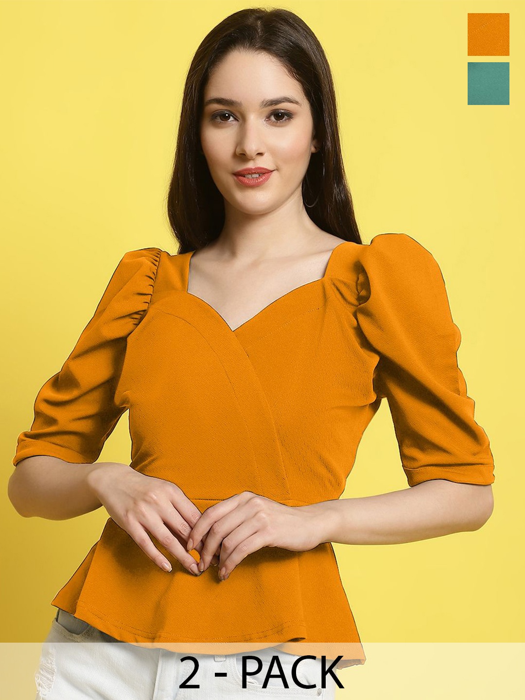 

Metronaut Women Pack of 2 Valentino Casual Top, Yellow