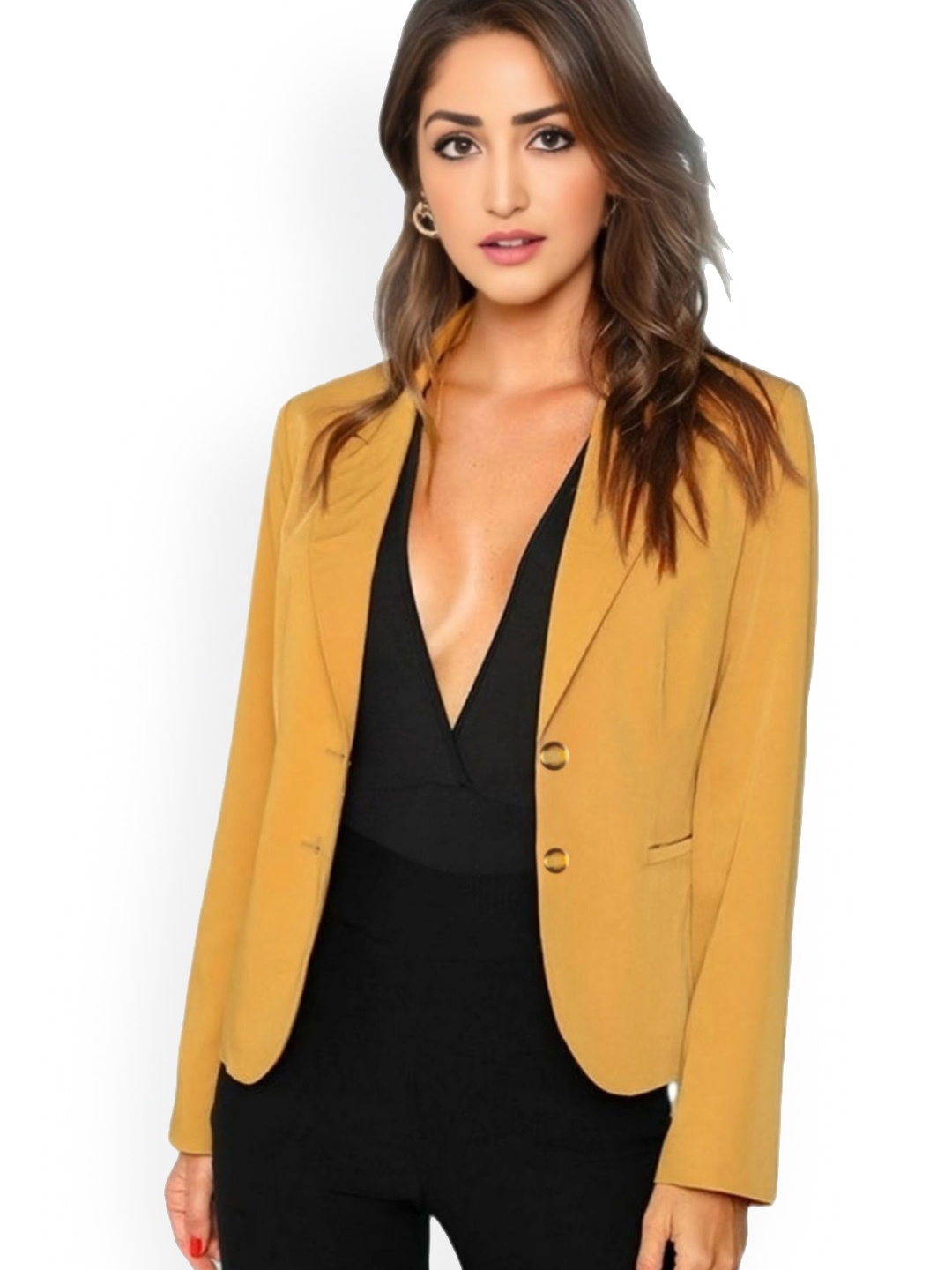 

BAESD Women Notched Lapel Collar Single-Breasted Formal Blazer, Yellow