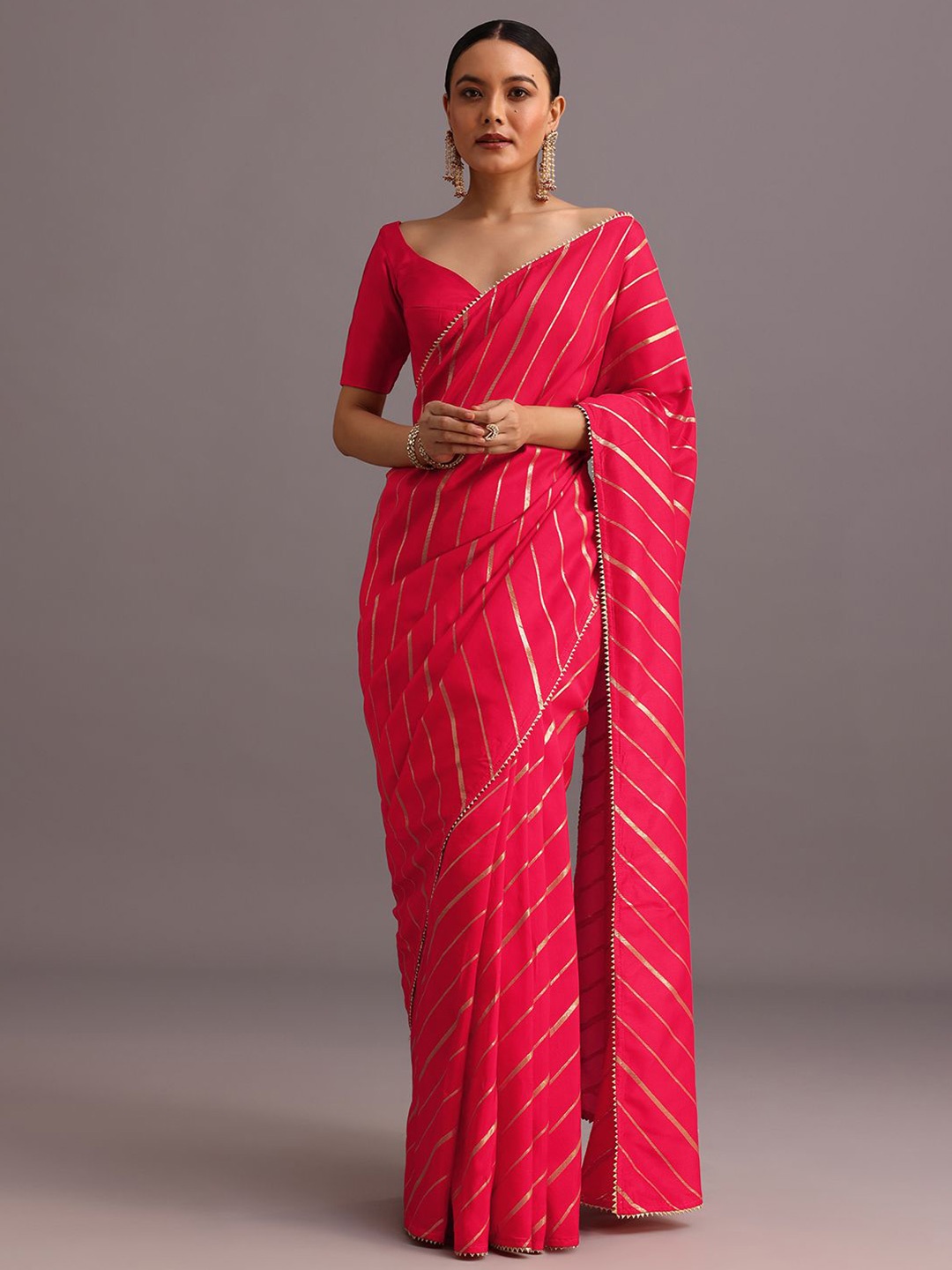 

KALKI Fashion Striped Gotta Patti Leheriya Saree, Red