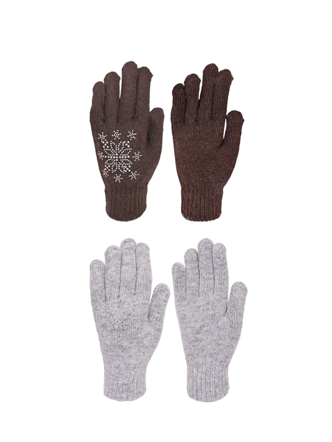 

LOOM LEGACY Women Pack of 2 Patterned Acrylic Touchscreen Winter Gloves, Brown