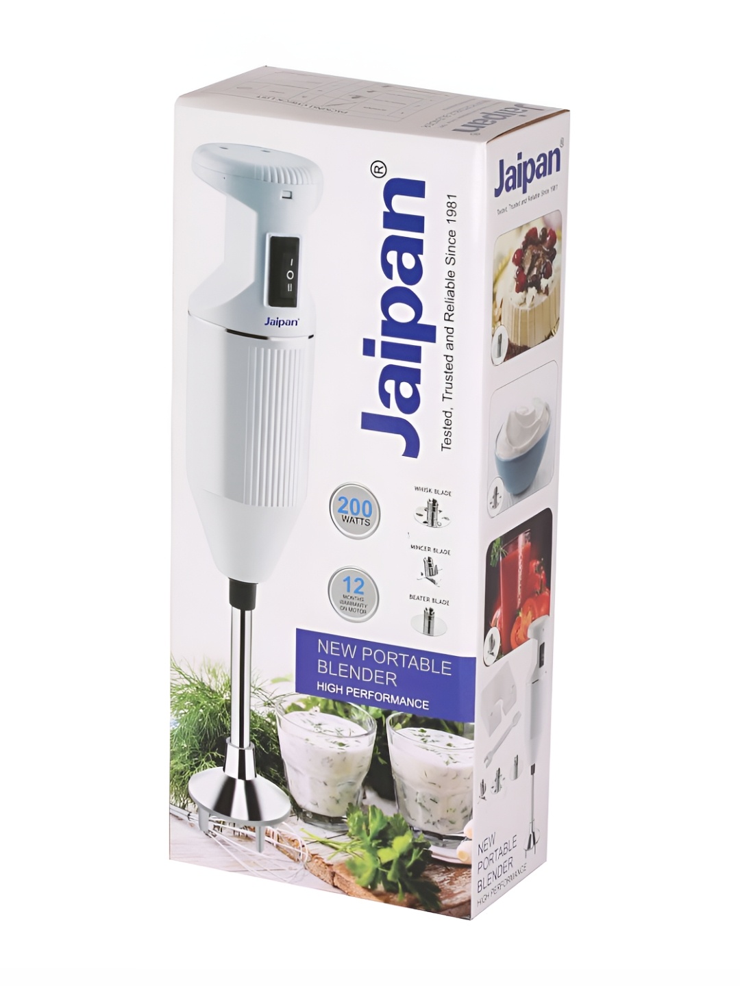 

Jaipan White Stainless Steel Portable Hand Blender 200W