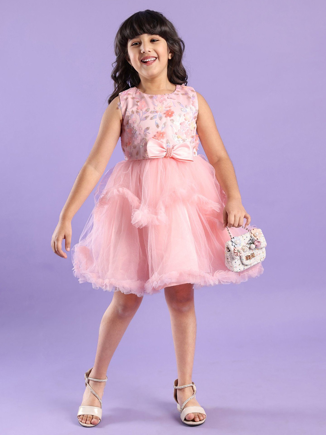 

Mark & Mia Girls Embellished Bow Detailed Fit & Flare Dress, Pink