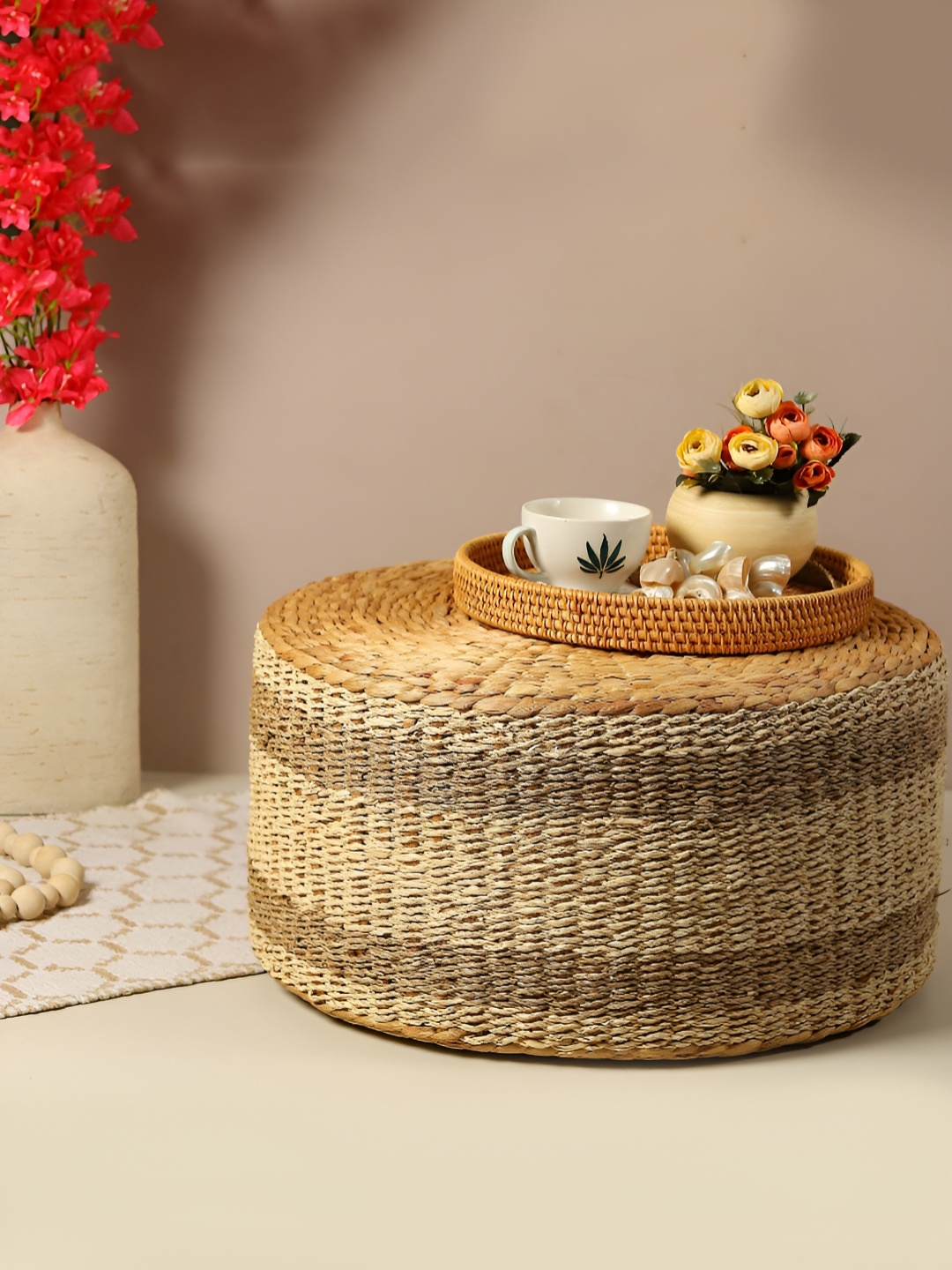 

HABERE INDIA Beige Round Ottoman