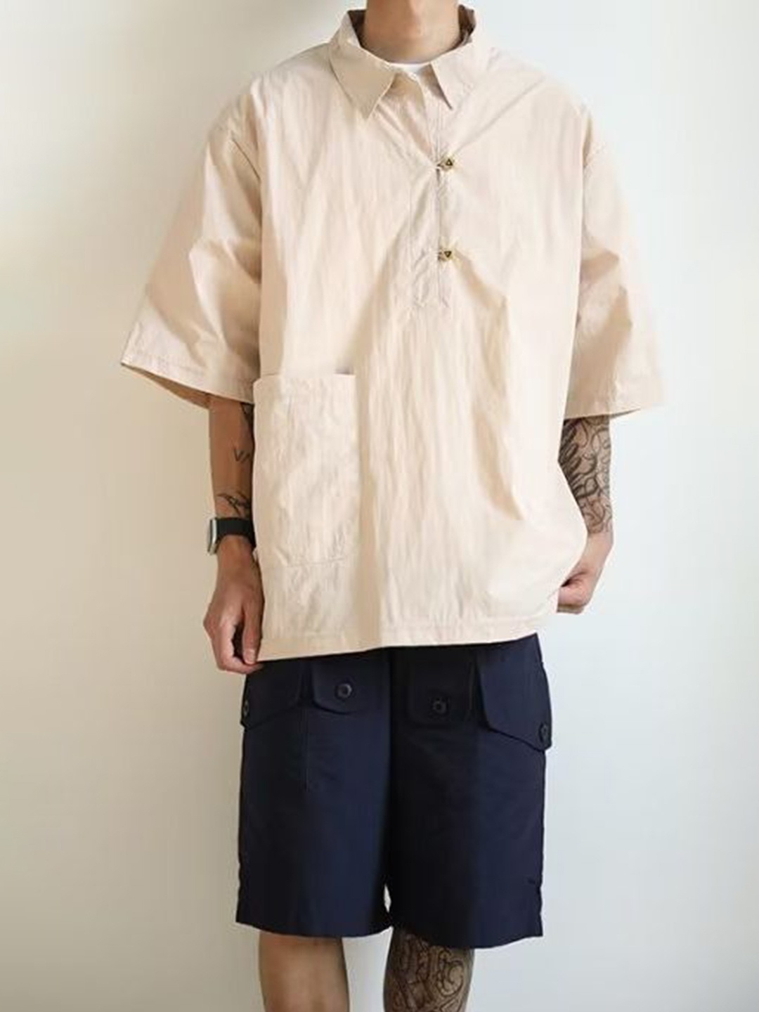 

StyleCast Shirt Collar Three-Quarter Sleeves Shirt With Shorts, Off white