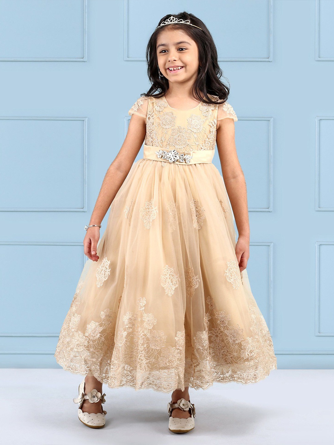 

Mark & Mia Girls Floral Embroidered Fit and Flare Maxi Dress, Cream