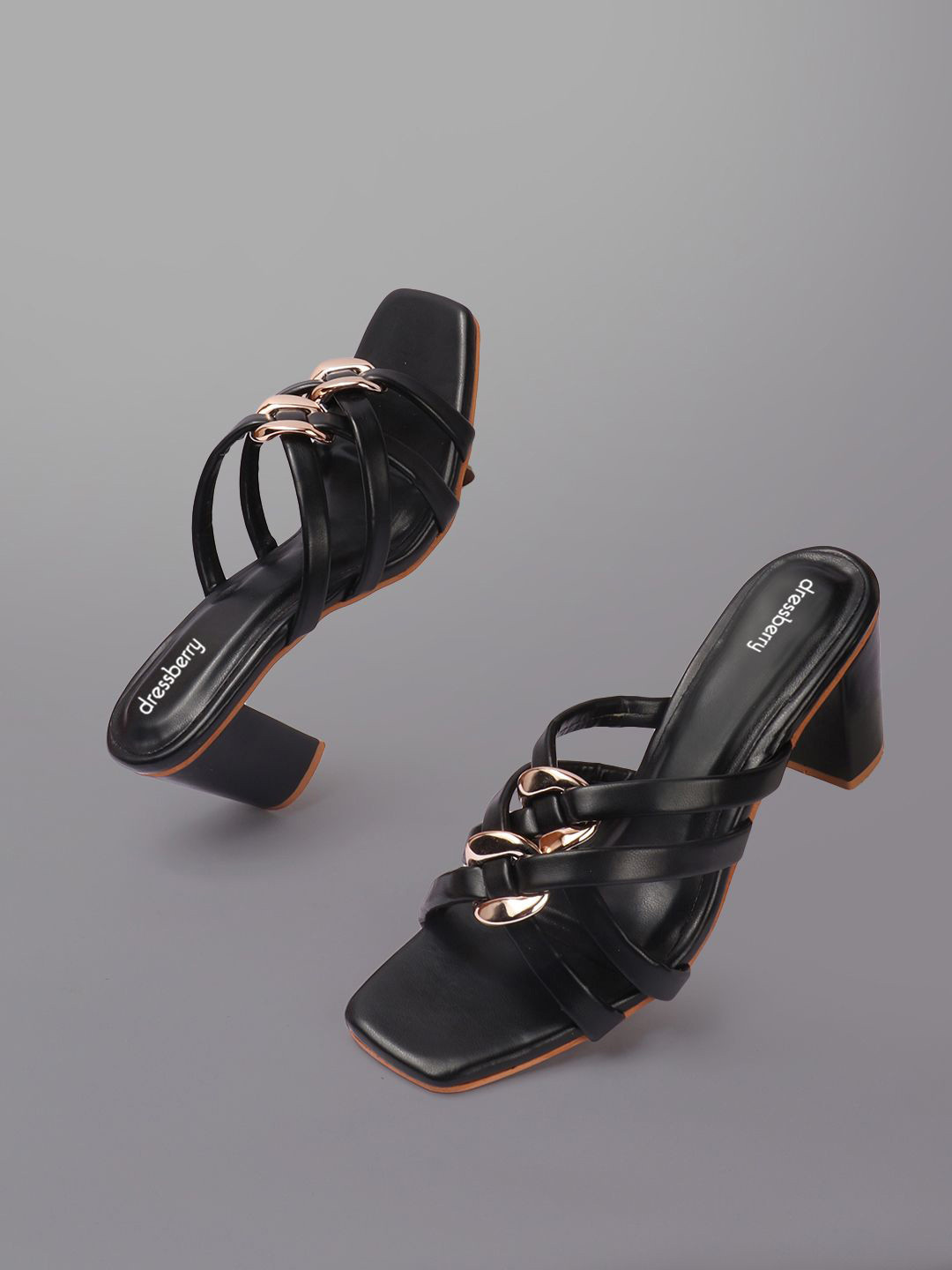 

DressBerry Synthetic Leather Block Heel Sandals, Black