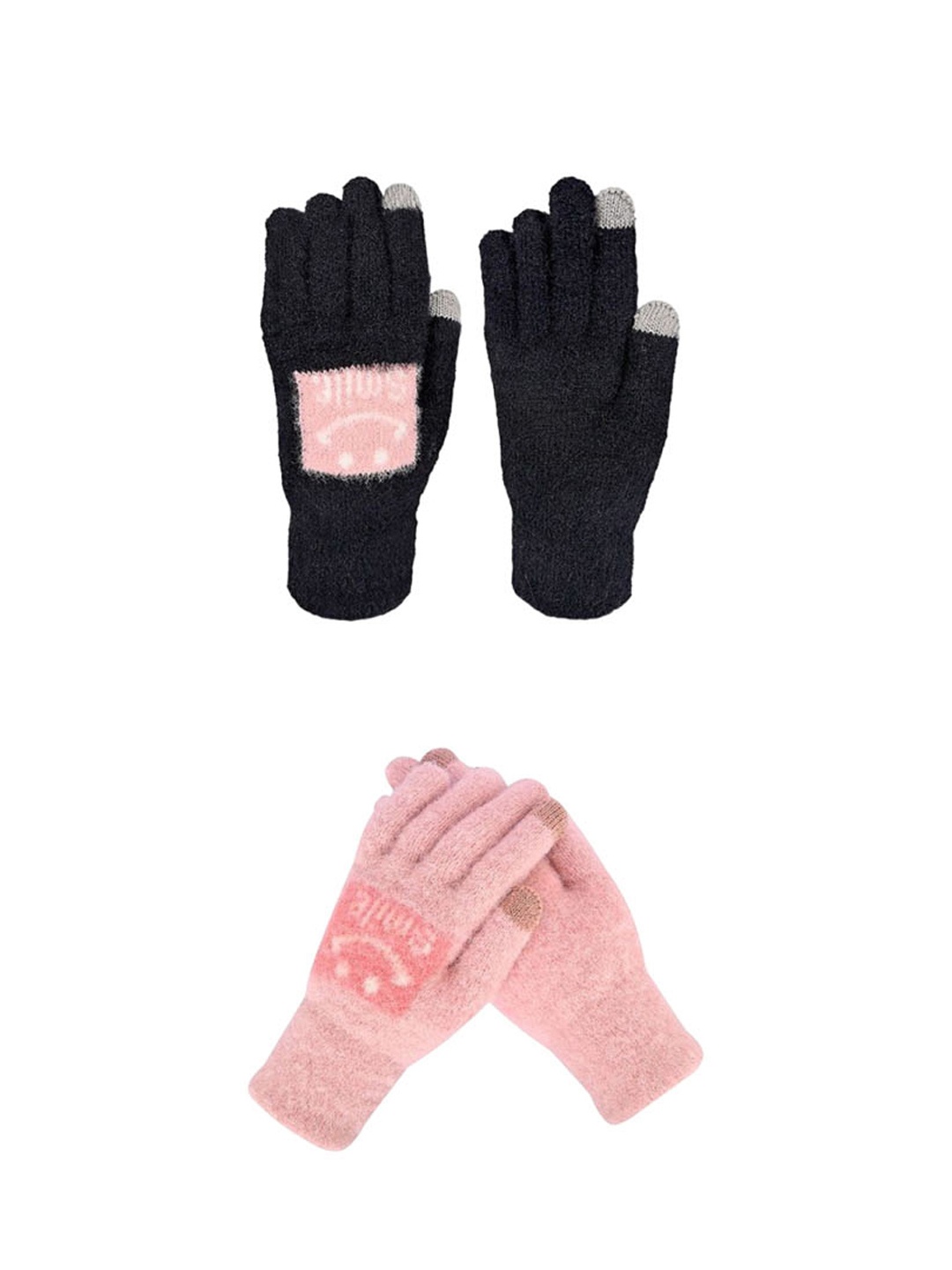 

LOOM LEGACY Women Pack of 2 Patterned Winter Touchscreen Gloves, Black