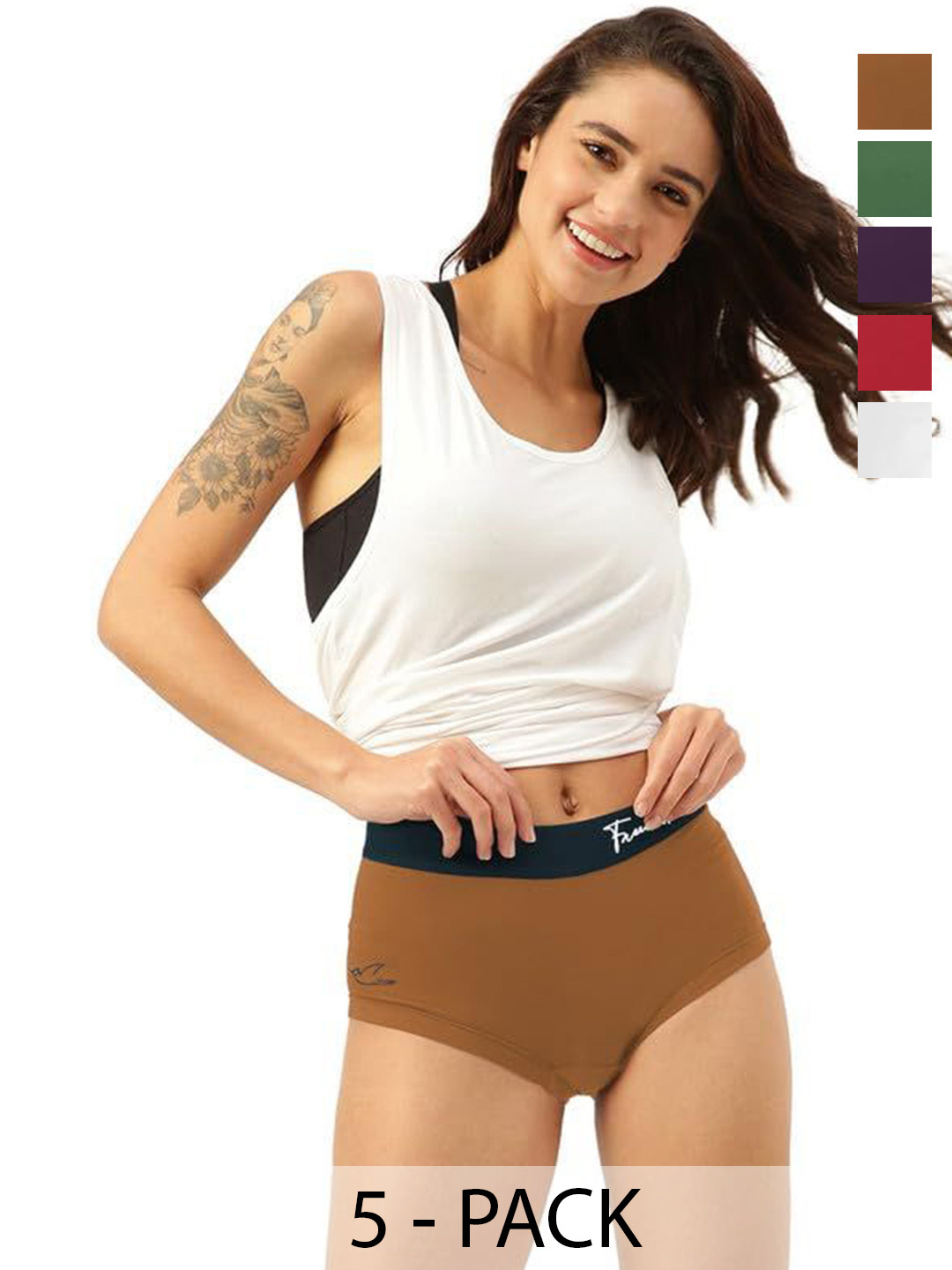 

FREECULTR Pack Of 5 Women Anti Bacterial Mid Rise Boxer Brief, Green
