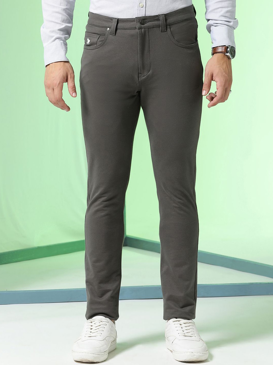 

Markle Moro Men Cotton Slim Fit High-Rise Chinos Casual Trousers, Grey