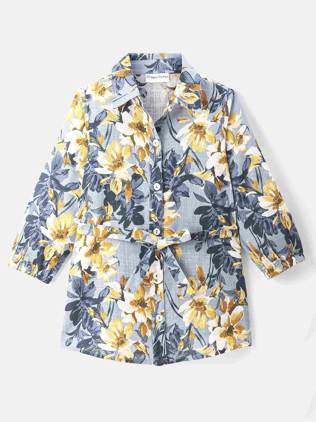 

CrayonFlakes Girls Floral Printed Cotton Shirt Dress, Blue