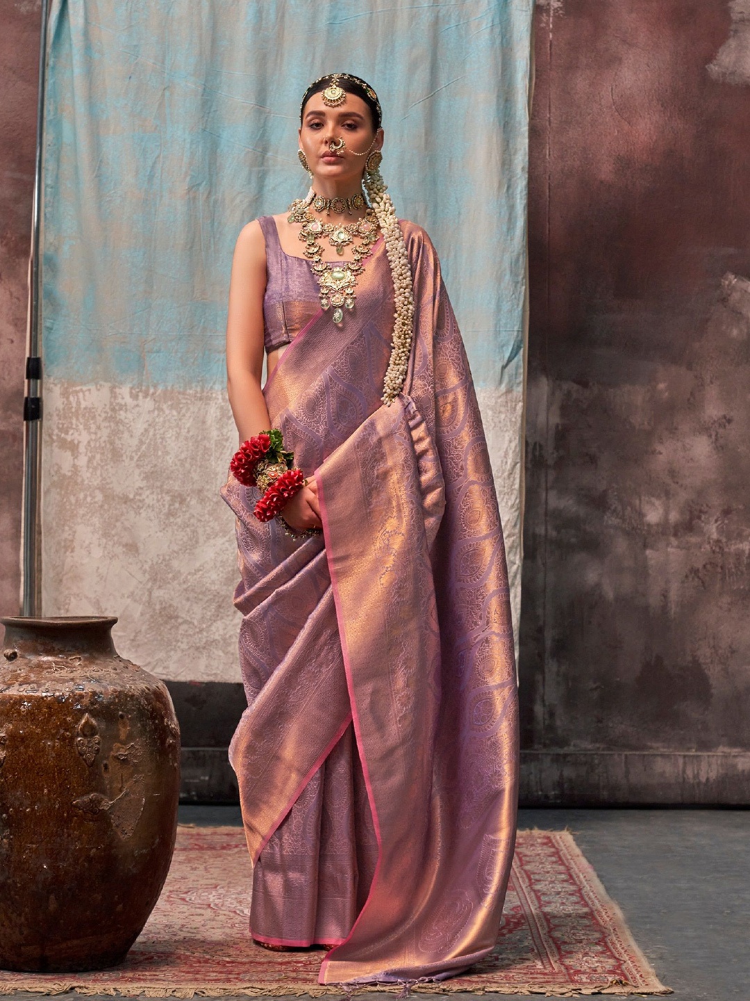 

MAHALASA Woven Design Zari Pure Silk Saree, Purple