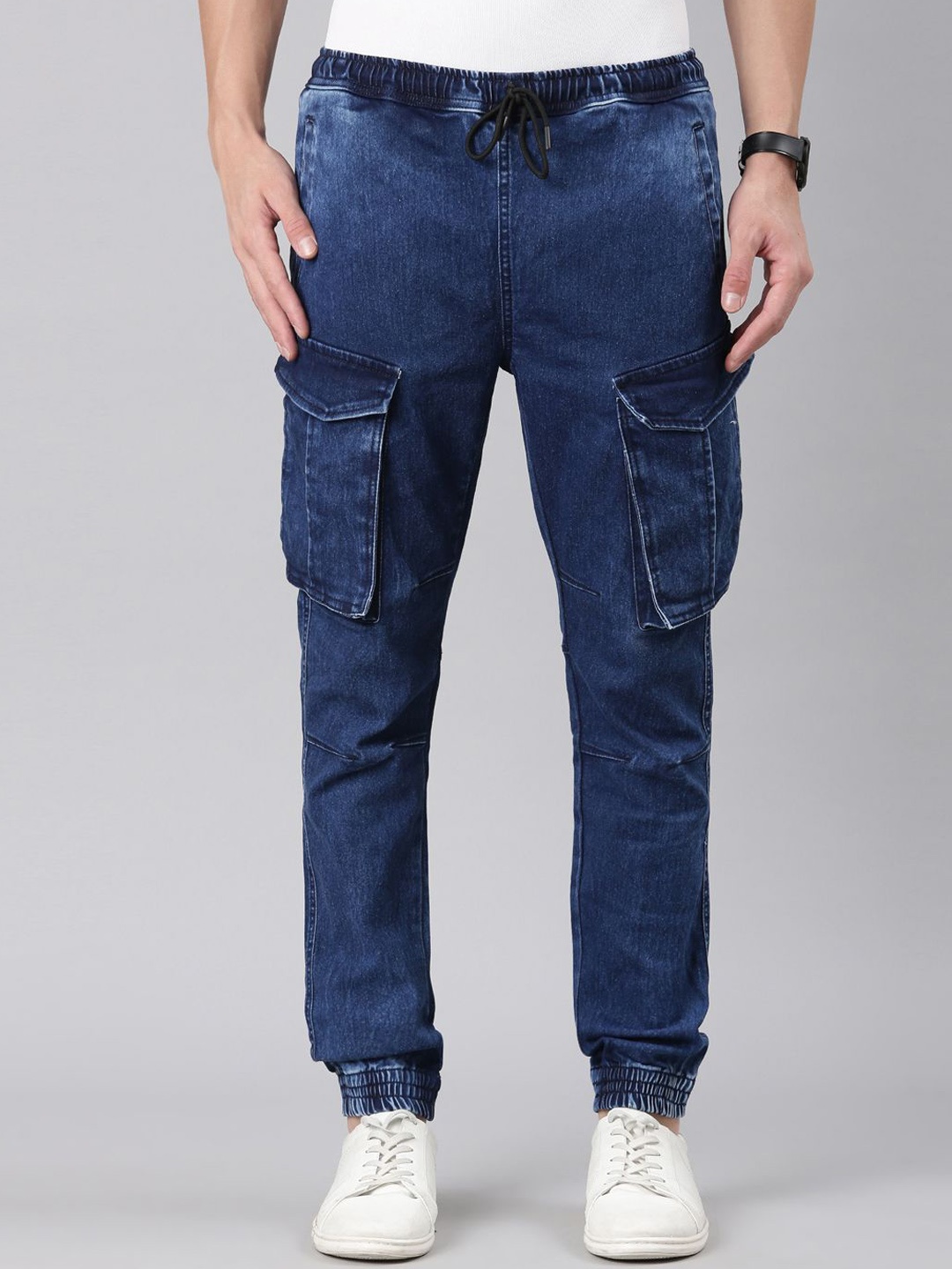 

CINOCCI Men Cotton Mid-Rise Stretchable Jogger Jeans, Blue