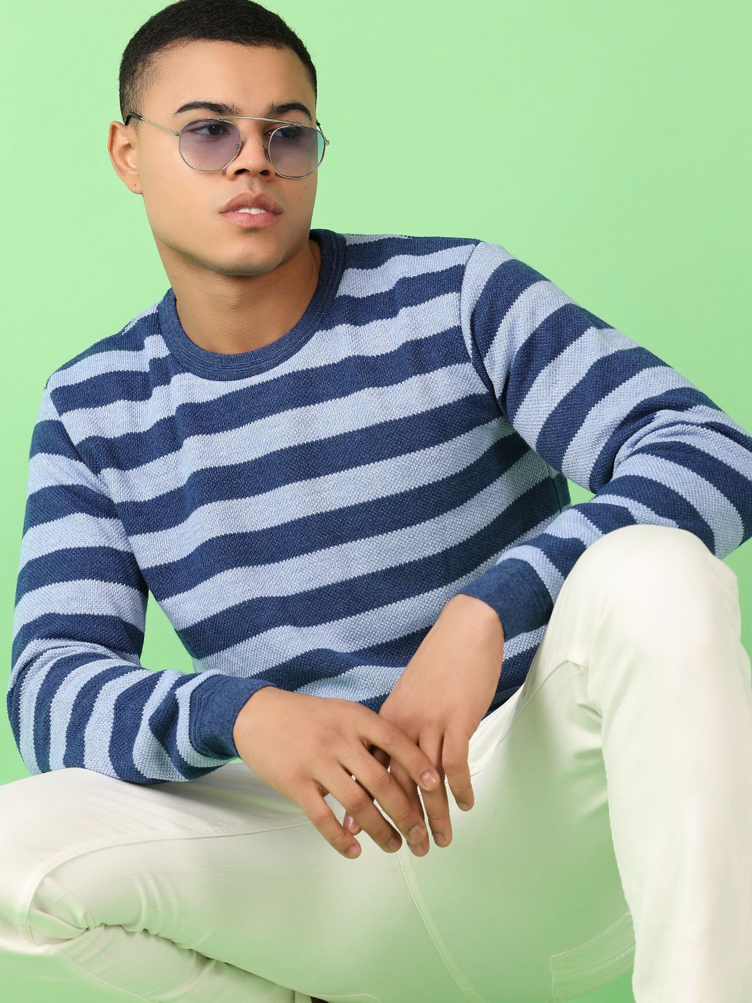 

V-Mart Men Striped Pullover, Blue