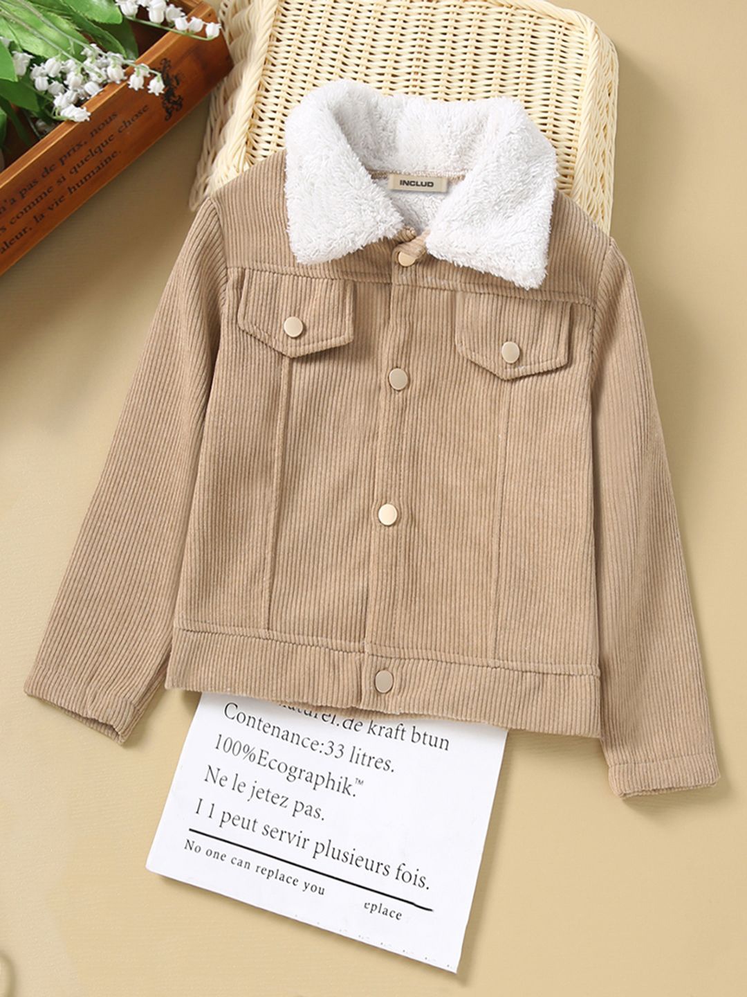

INCLUD Boys Spread Collar Solid Casual Parka Jacket, Beige