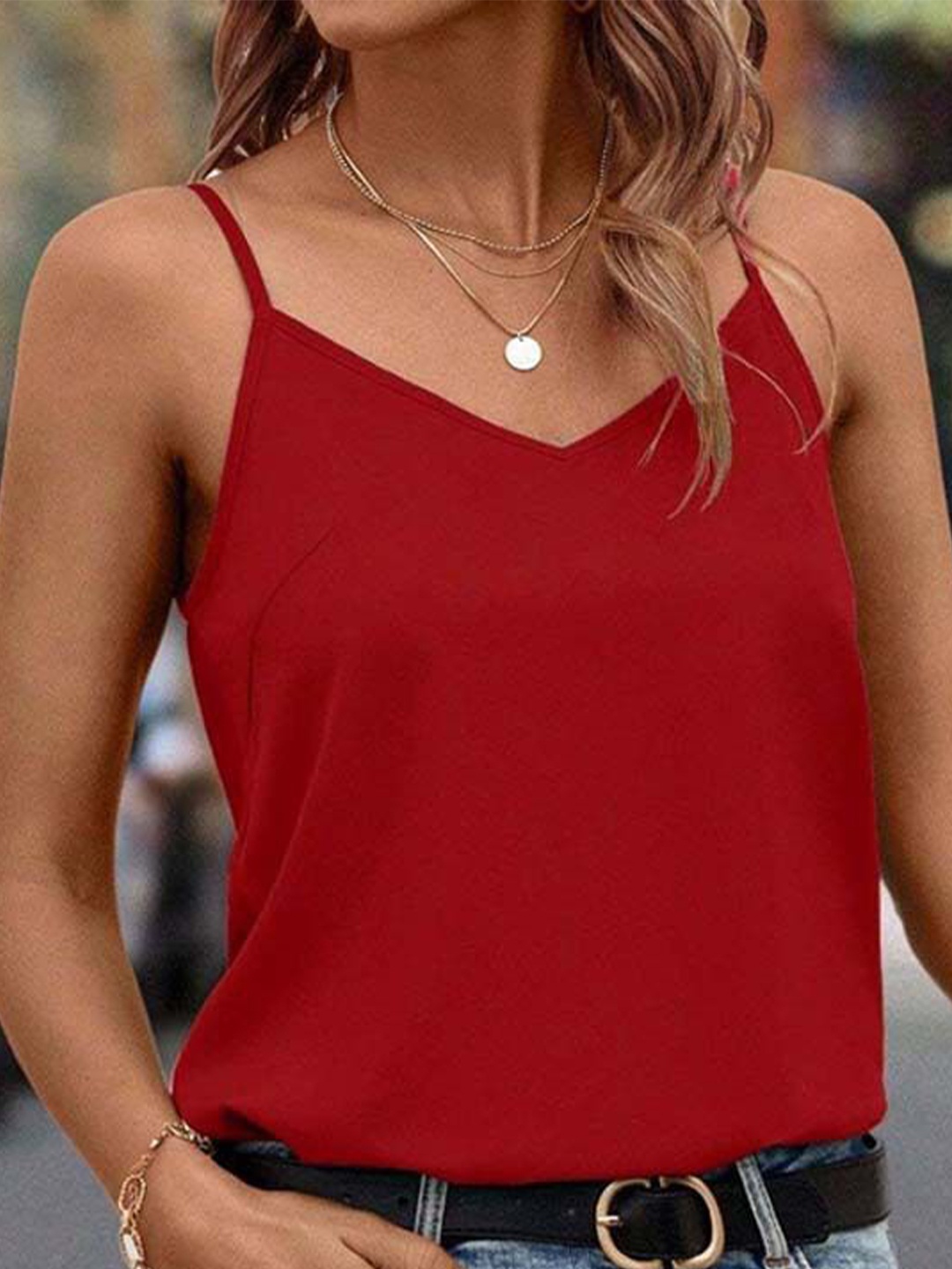 

StyleCast Women Solid Shoulder Straps Top, Red