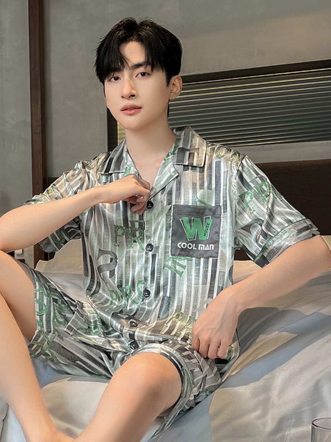 

StyleCast Striped Shirt with Shorts Night Suits, Green