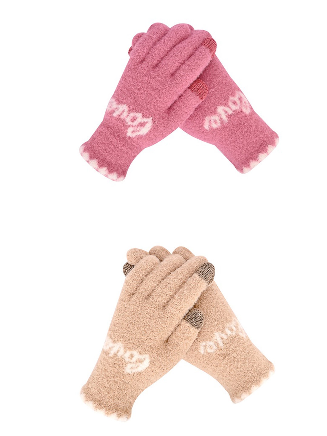 

LOOM LEGACY Women Pack of 2 Patterned Acrylic Touchscreen Gloves, Pink