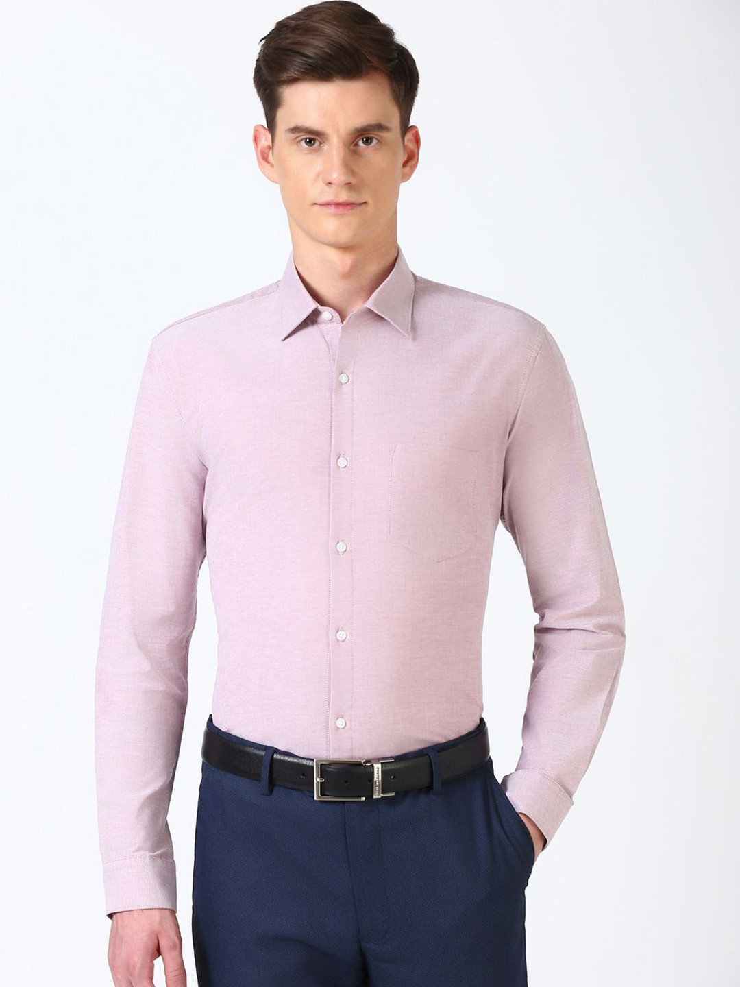 

Peter England Men Spread Collar Solid Cotton Casual Shirt, Pink