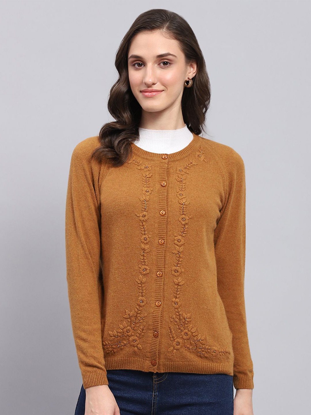 

Monte Carlo Women Embroidered Woollen Cardigan, Yellow
