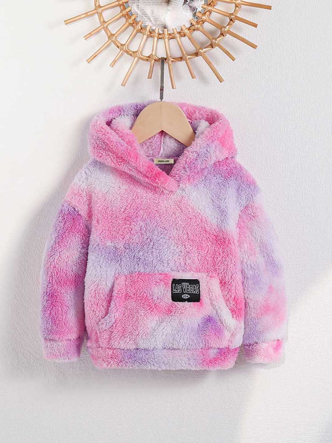 

INCLUD Girls Self Design Hooded Cotton Sweatshirt, Pink