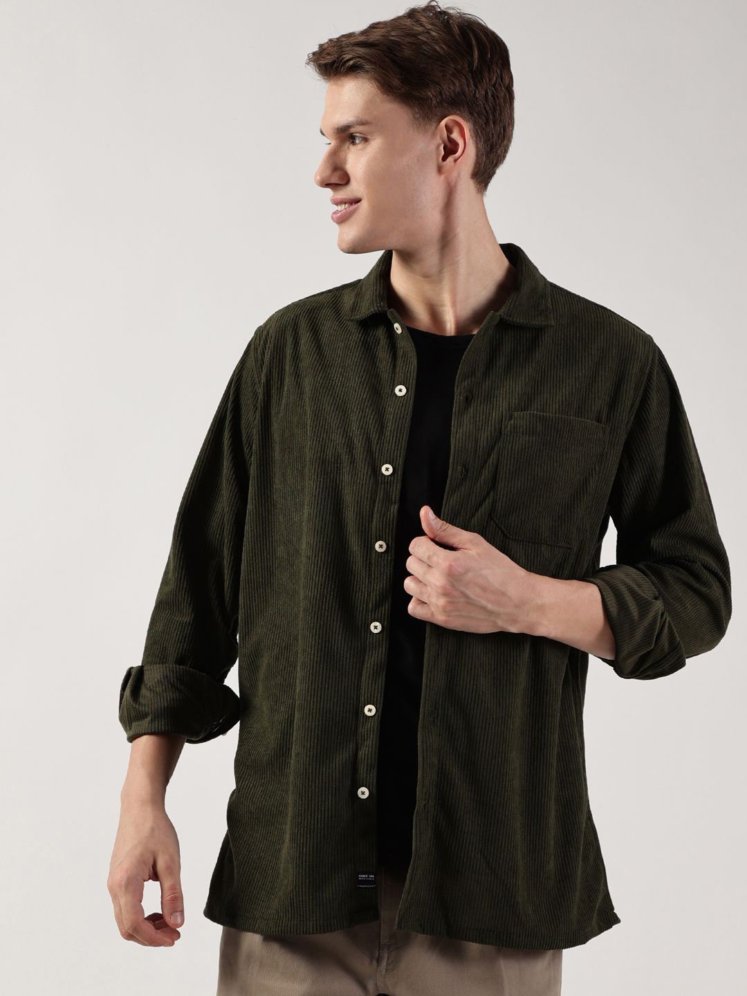

Thomas Scott Men Striped Premium Opaque Casual Shirt, Green