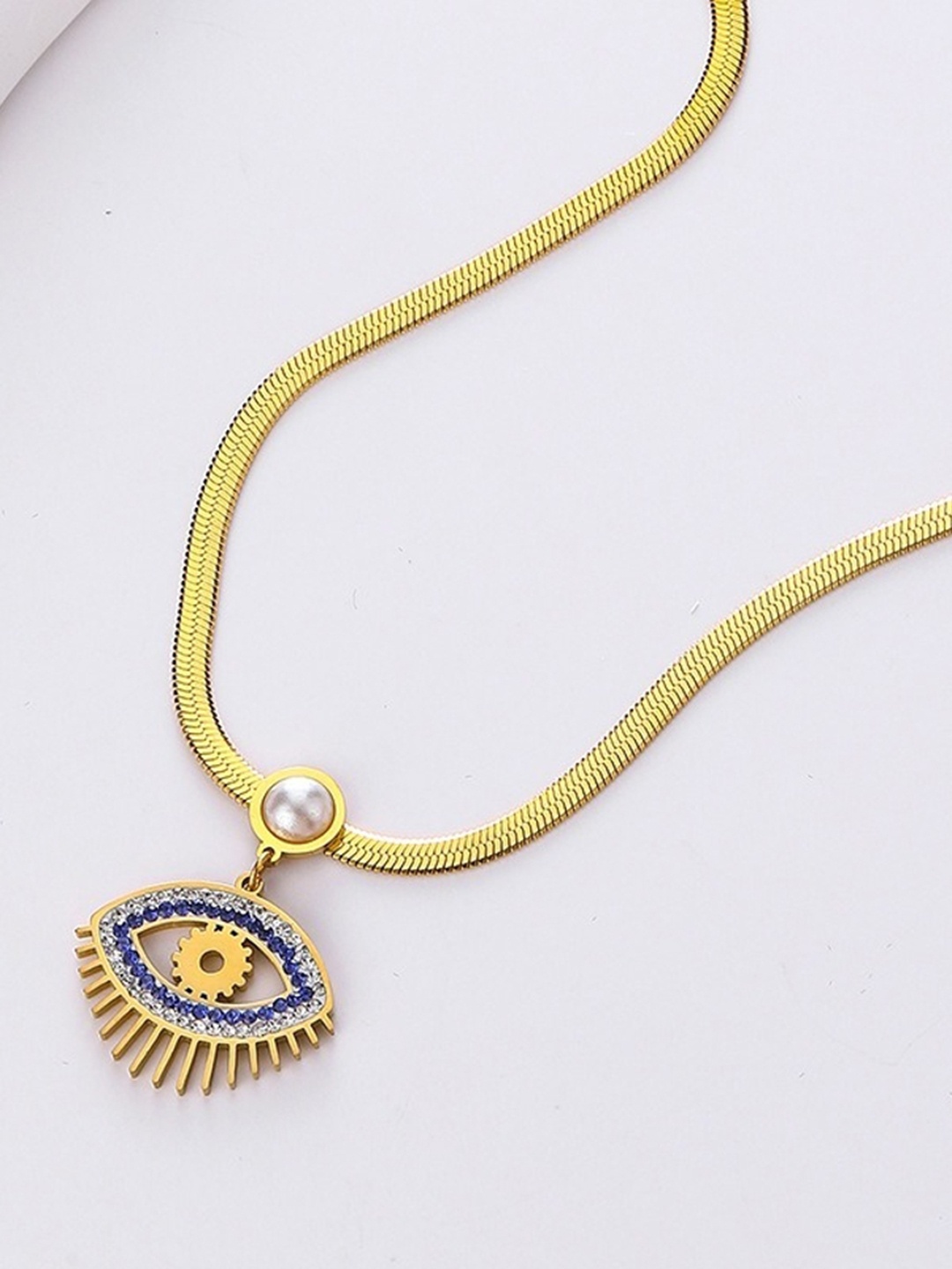 

MYKI Stainless Steel Gold-Plated Cubic Zirconia Studded Contemporary Pendant & Chain