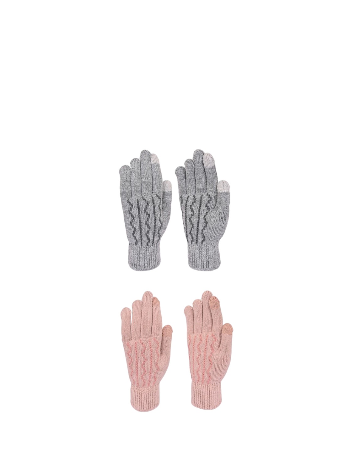 

LOOM LEGACY Women Striped Acrylic Touchscreen Woolen Pack of 2 Pairs Gloves, Grey