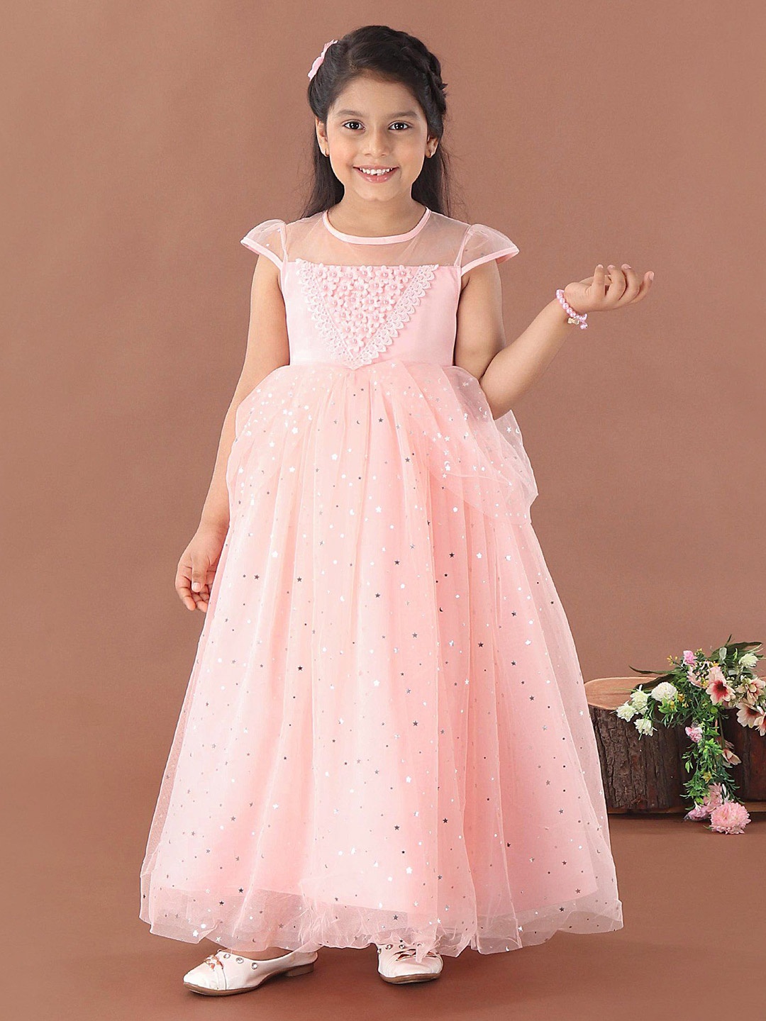 

Mark and Mia Girls Embellished Beads & Lace Detailing Maxi Dress, Pink