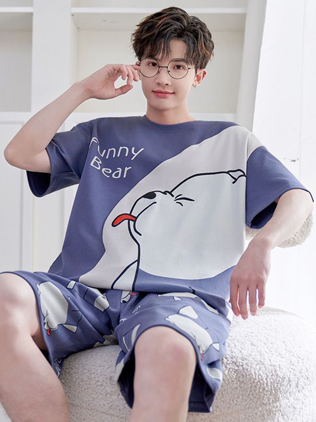 

StyleCast Printed T-shirt With Shorts Night Suit, Blue