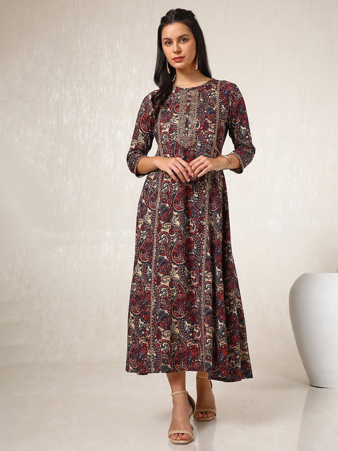 

Soch Women Embroidered A-Line Ethnic Dress With Sequins Work, Blue