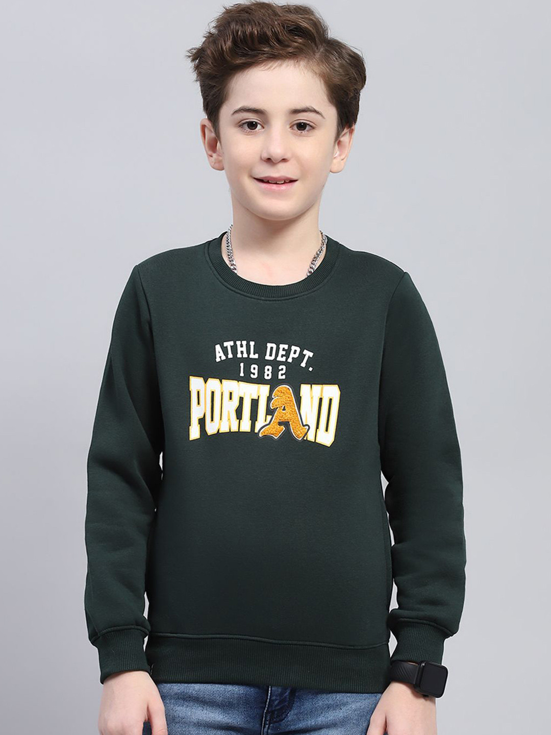

Monte Carlo Boys Cotton Round Neck Sweatshirt, Green