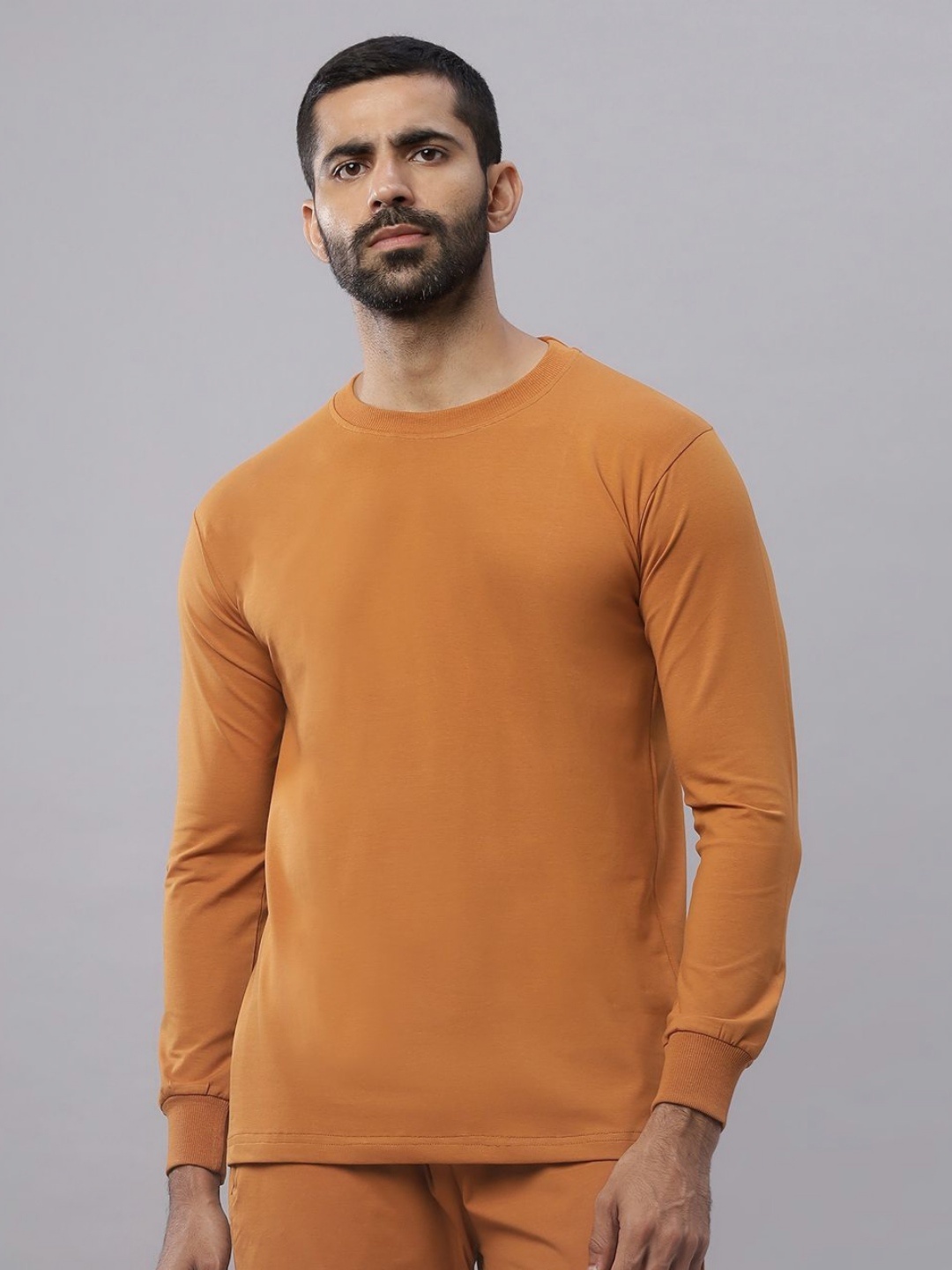

N AND J Men Solid Round Neck Cotton T-shirt, Rust