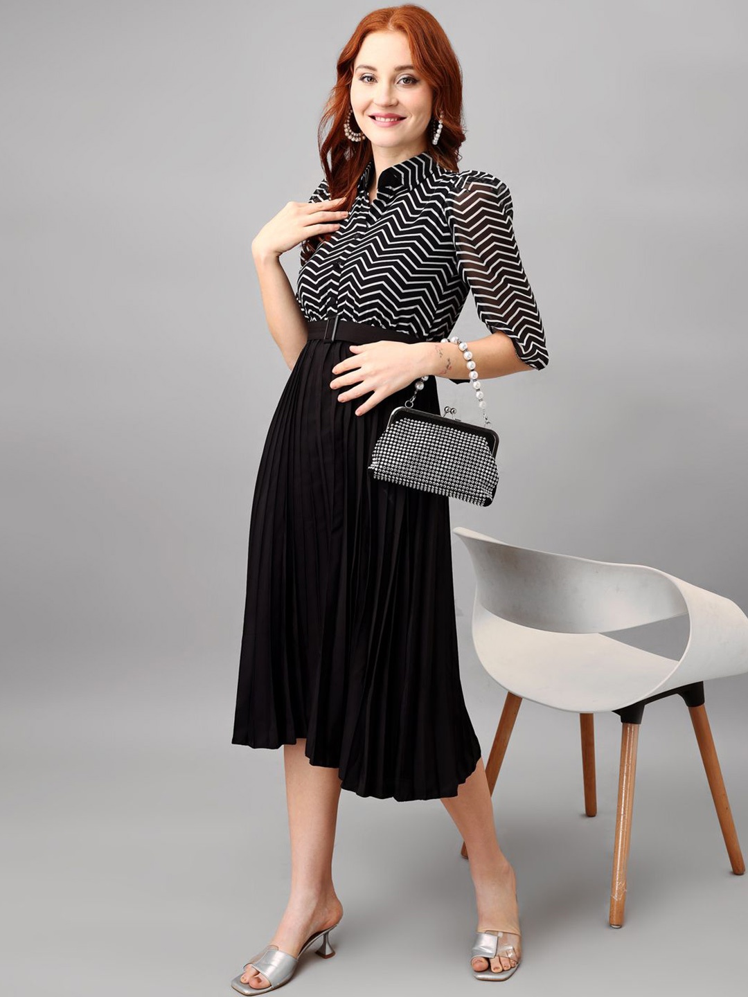 

Raiyani Enterprise Women Striped Fit & Flare Dress, Black