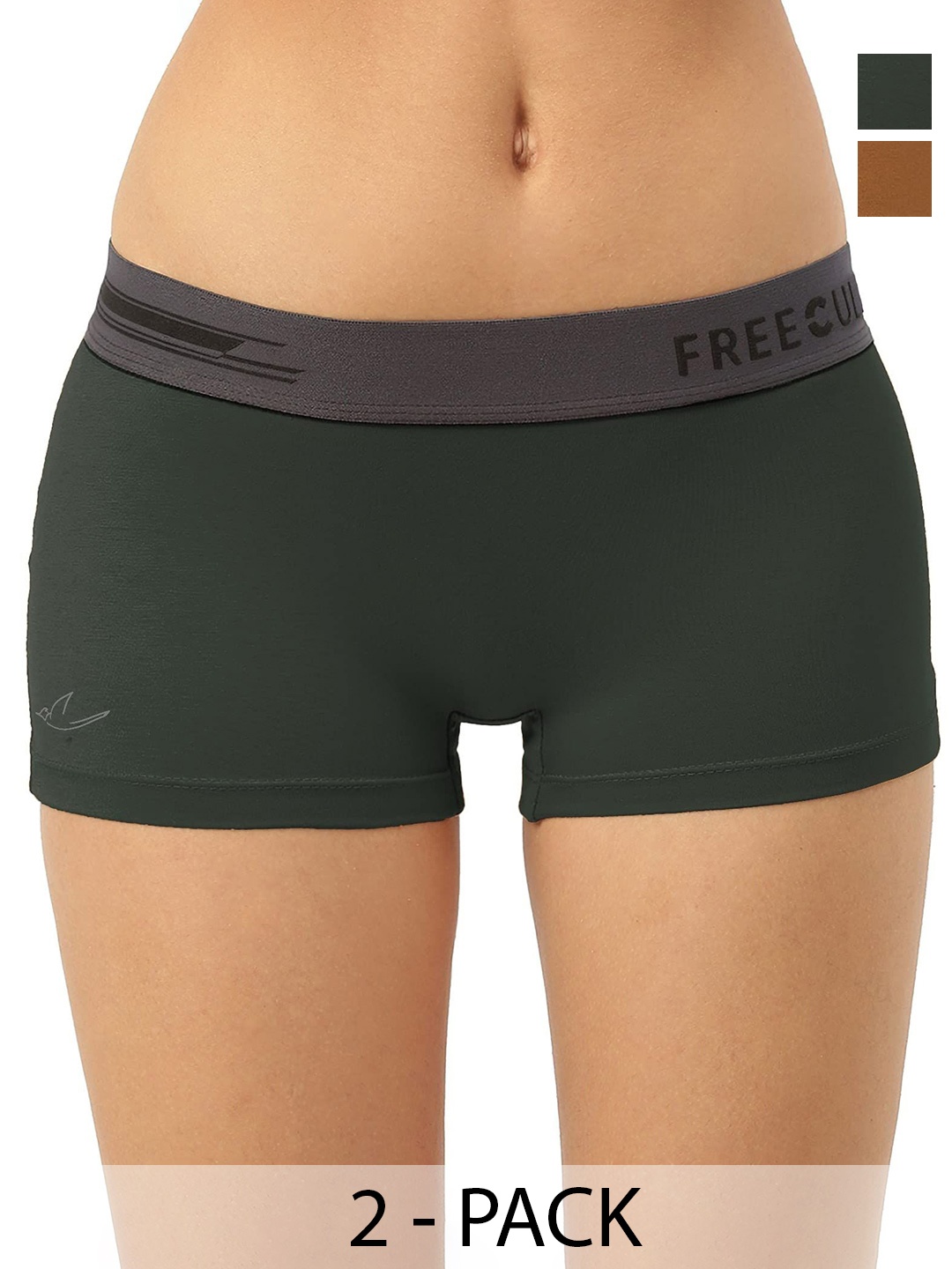

FREECULTR Women Pack Of 2 Anti Bacterial Boy Shorts Briefs, Green
