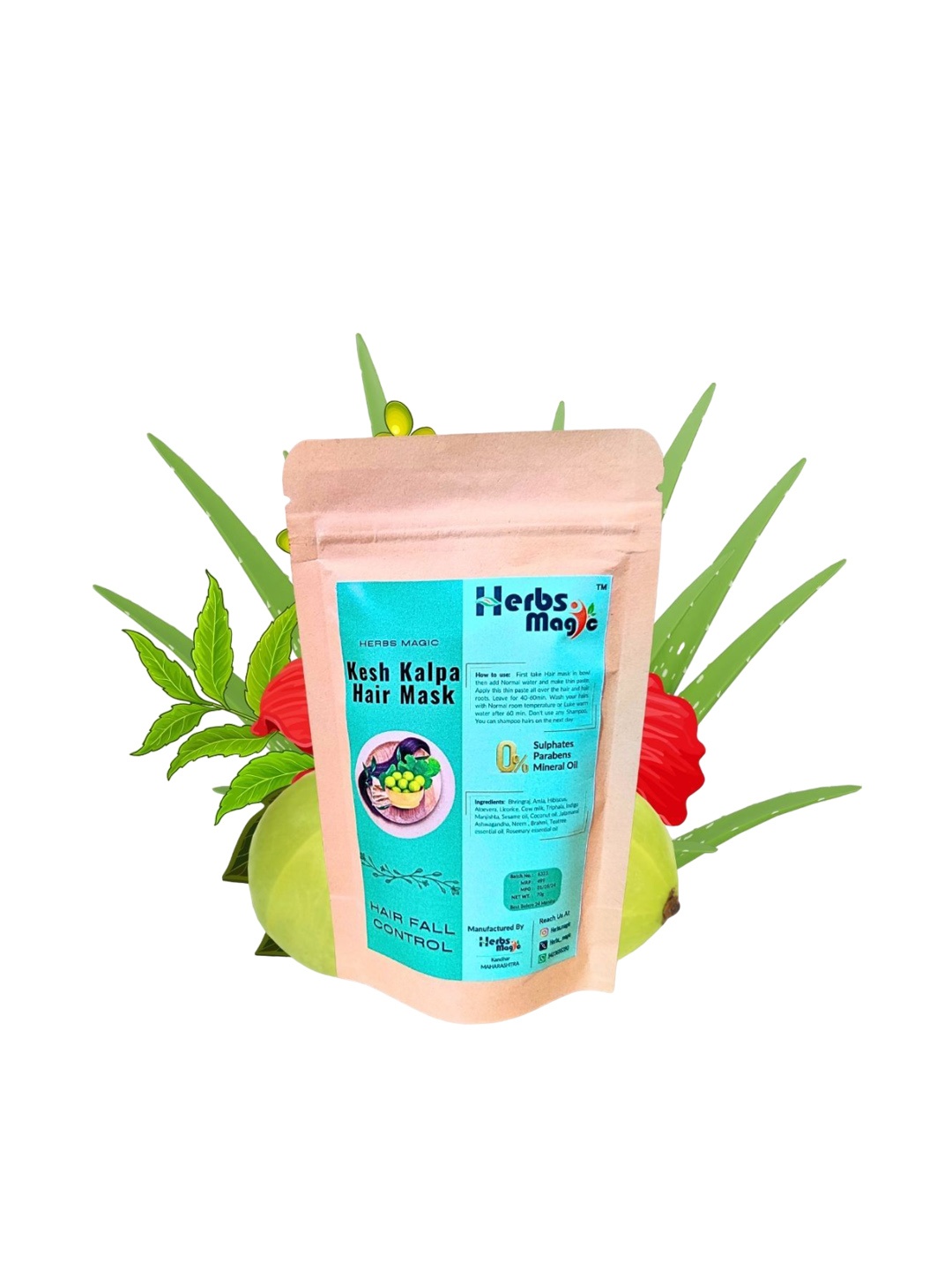 

Herbs Magic Kesh Kalpa Hair Mask for Hair Fall Control & Growth - 70 g, Green