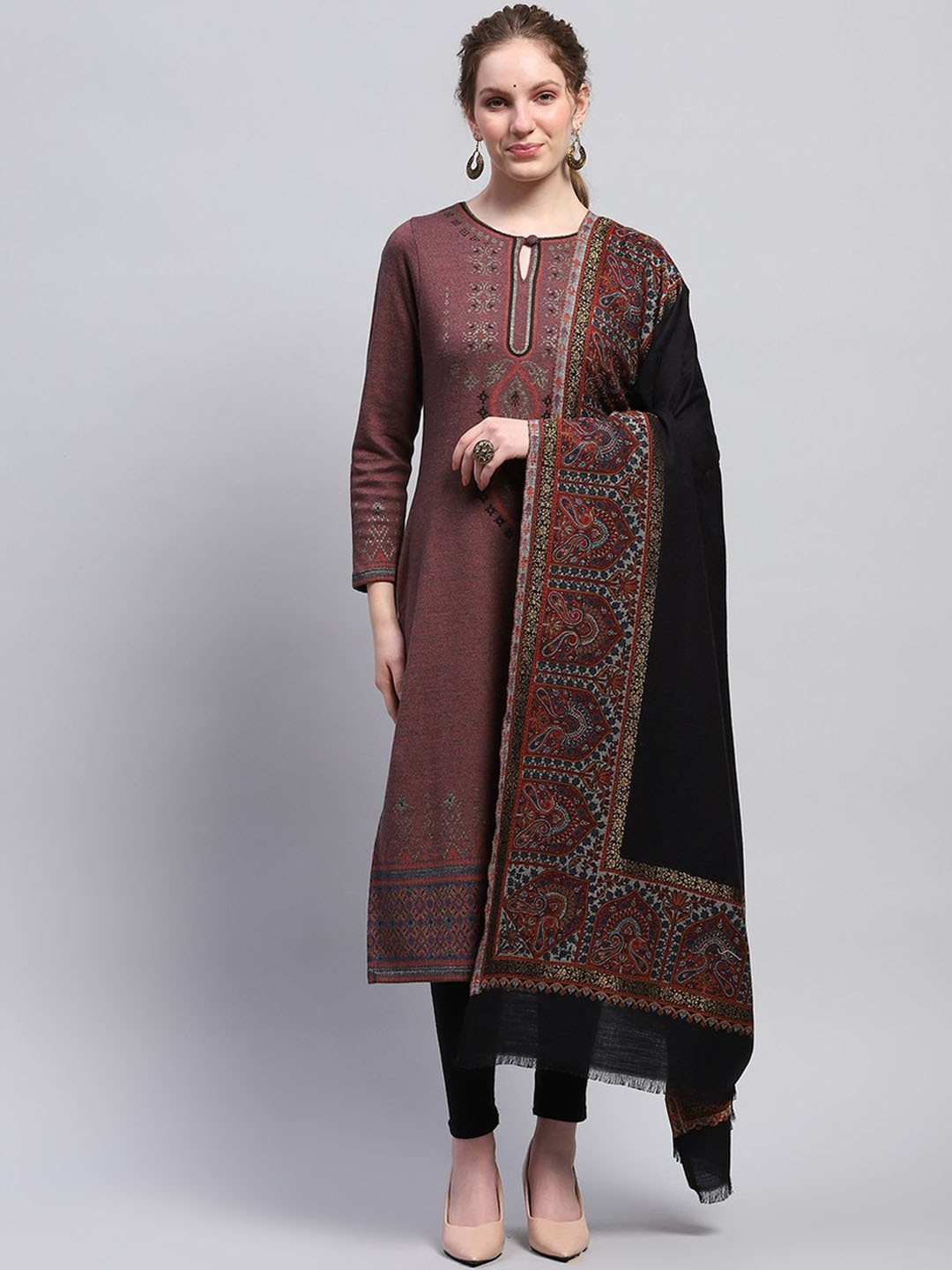 

Monte Carlo Ethnic Motifs Woven Design Shawl, Black